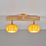 Entrance Yellow Pumpkin Wooden Semi-Flush Mount Light Image - 4