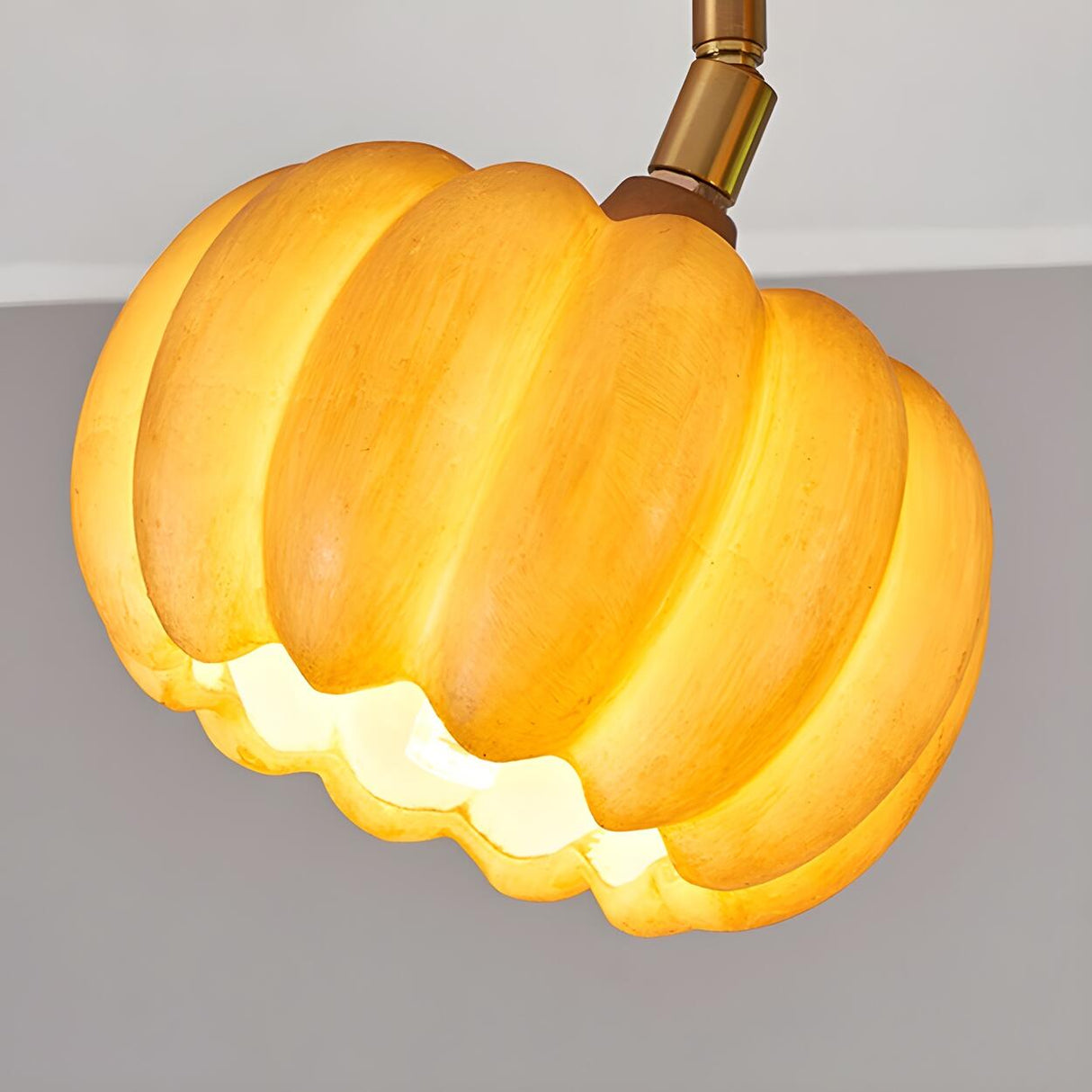 Entrance Yellow Pumpkin Wooden Semi-Flush Mount Light Image - 7