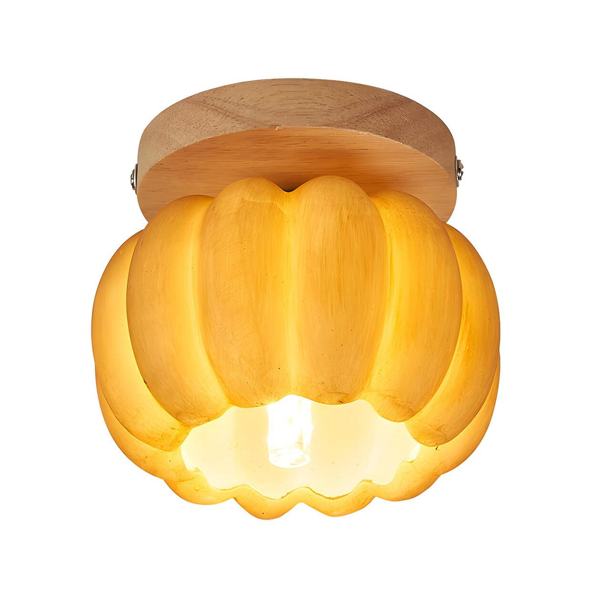 Entrance Yellow Pumpkin Wooden Semi-Flush Mount Light Image - 9