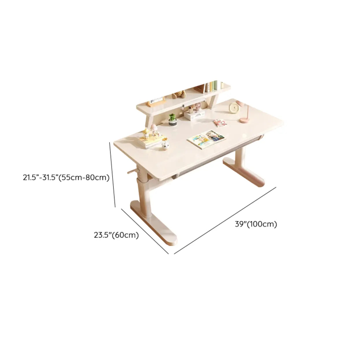 Ergonomic Adjustable Drawers Shelf T-Shape Writing Desk Image - 31