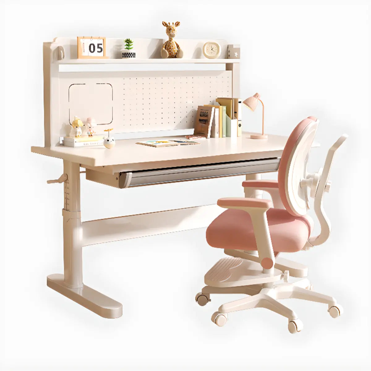 Ergonomic Adjustable Drawers Shelf T-Shape Writing Desk Image - 8