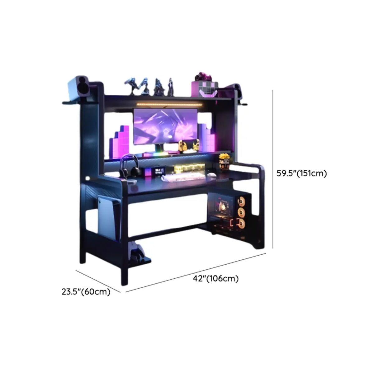 Ergonomic Black Hutch Storage H-Shape Computer Desk 