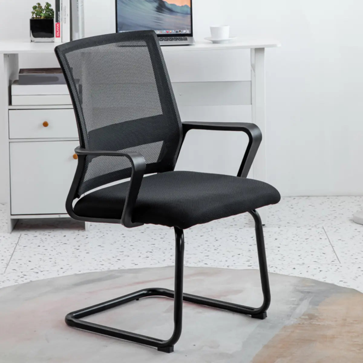 Ergonomic Black Modern Mesh Back Metal Office Chair Image - 4