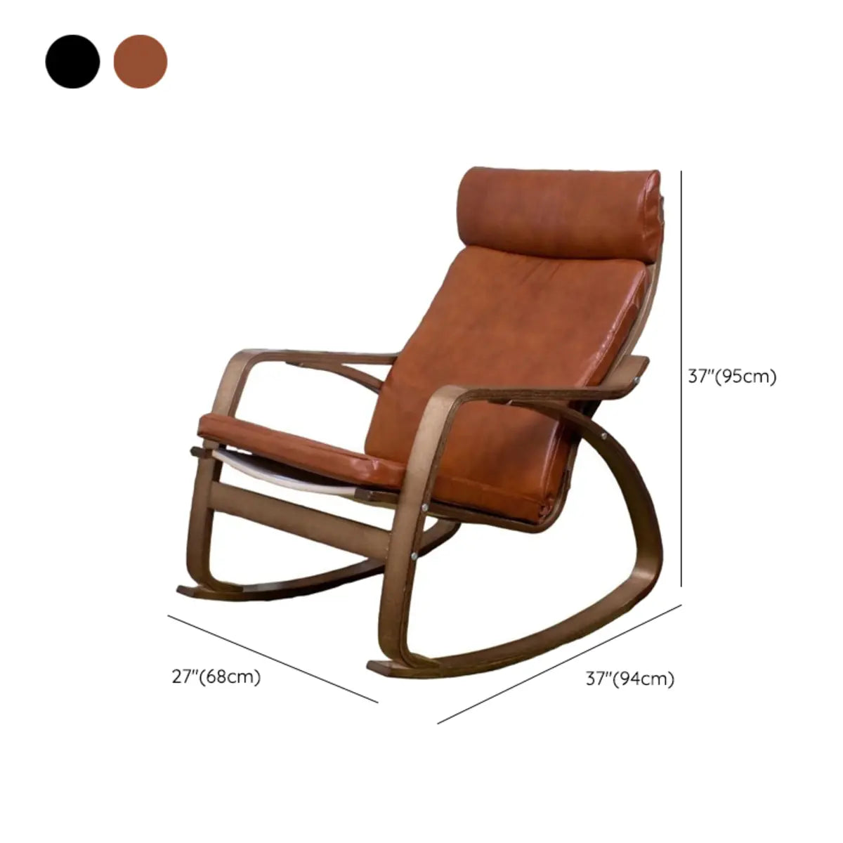 Ergonomic Black Upholstered Wood Frame Rocking Chair Image - 10