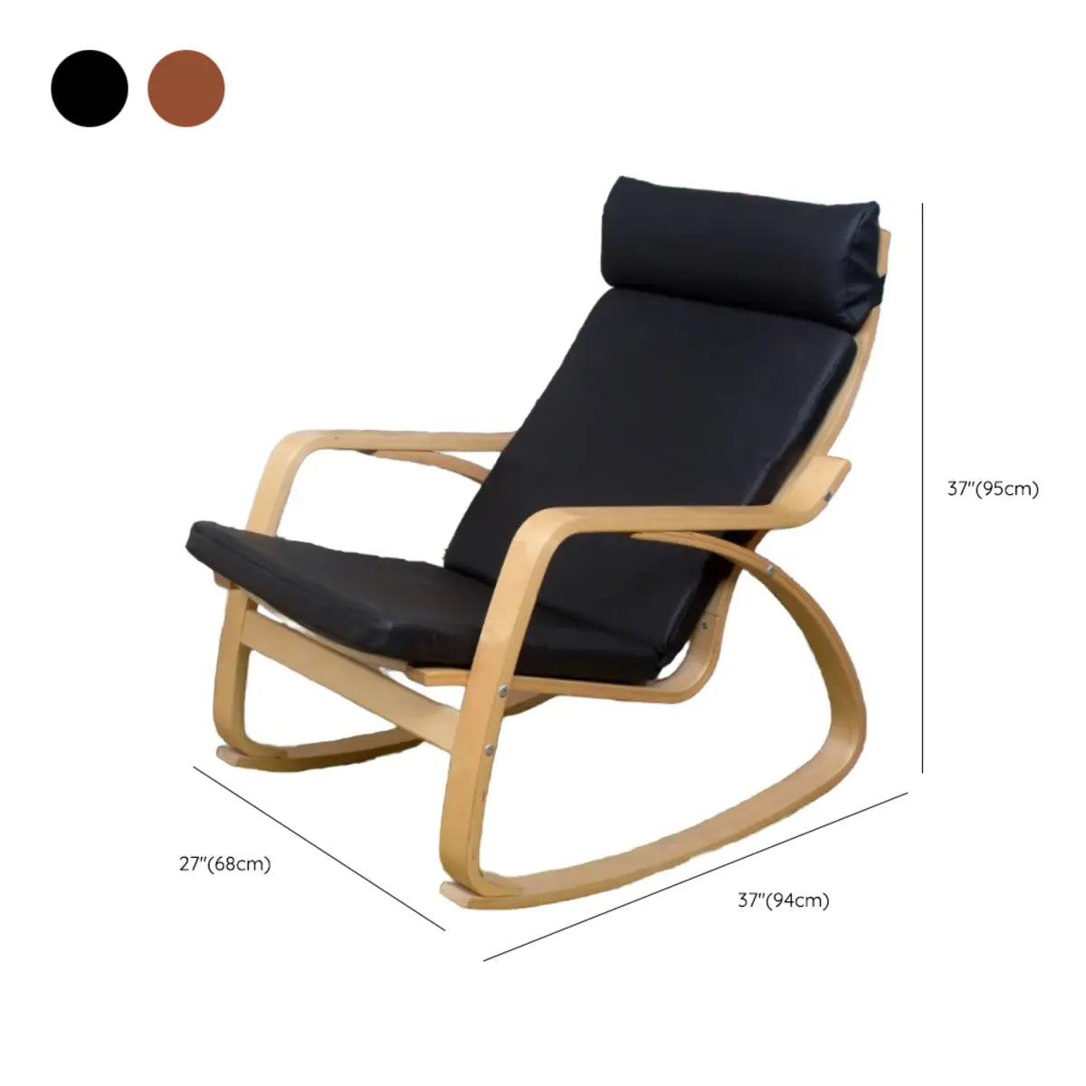 Ergonomic Black Upholstered Wood Frame Rocking Chair 