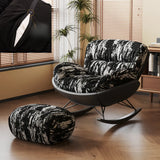 Ergonomic Black White Slipcovered Rocking Chair Image - 3