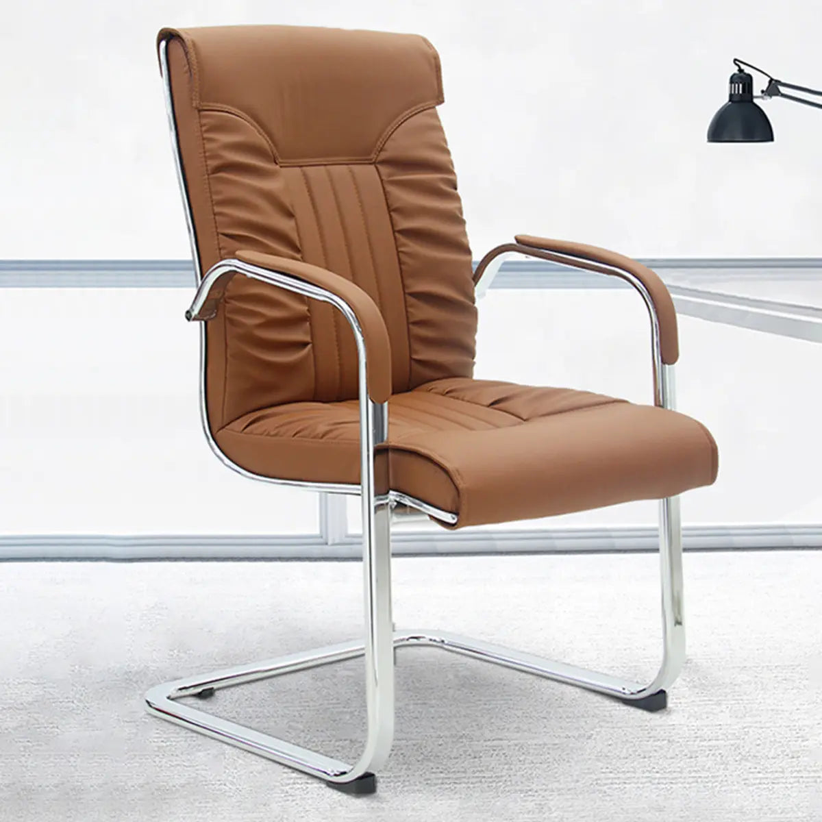 Ergonomic Brown Modern Leather Cantilever Office Chair Image - 4