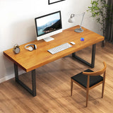 Ergonomic Brown Solid Wood Iron Sled Small Gaming Desk Image - 1