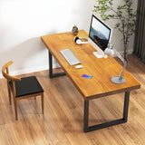 Ergonomic Brown Solid Wood Iron Sled Small Gaming Desk Image - 3