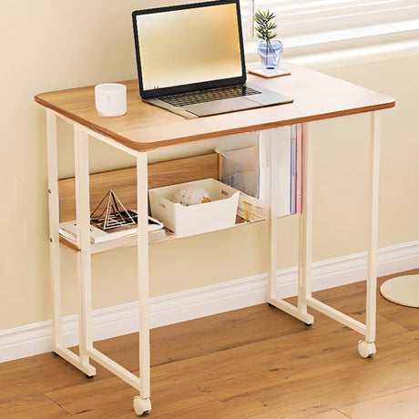 Ergonomic Foldable White Wood Casters Writing Desk Image - 2