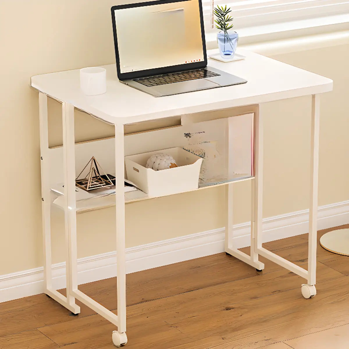 Ergonomic Foldable White Wood Casters Writing Desk Image - 3