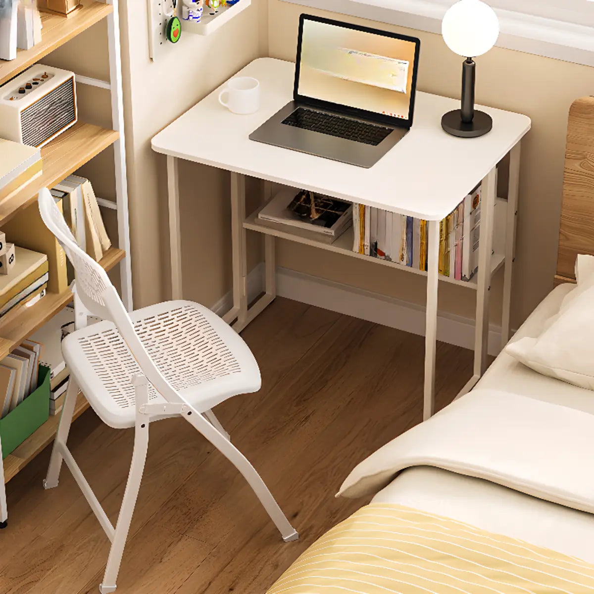 Ergonomic Foldable White Wood Casters Writing Desk Image - 4