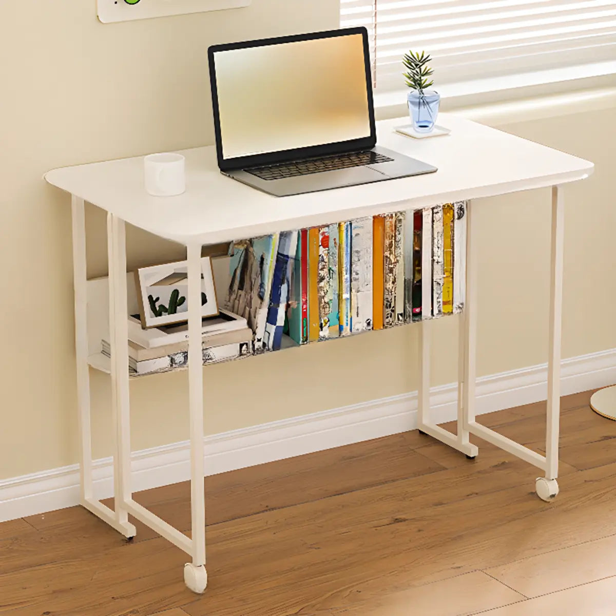 Ergonomic Foldable White Wood Casters Writing Desk Image - 5