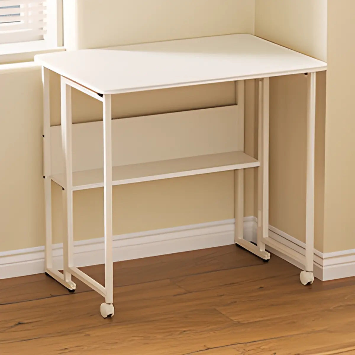 Ergonomic Foldable White Wood Casters Writing Desk Image - 7