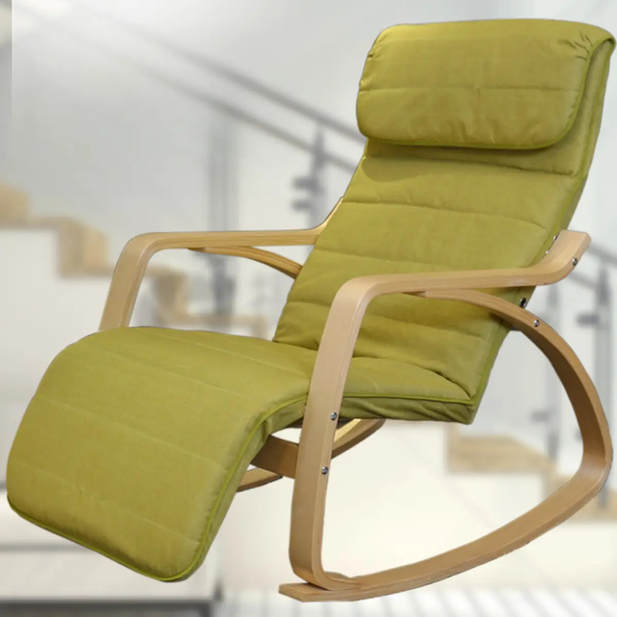 Ergonomic Green Wood Track Arms Rocking Chair with Back Image - 1