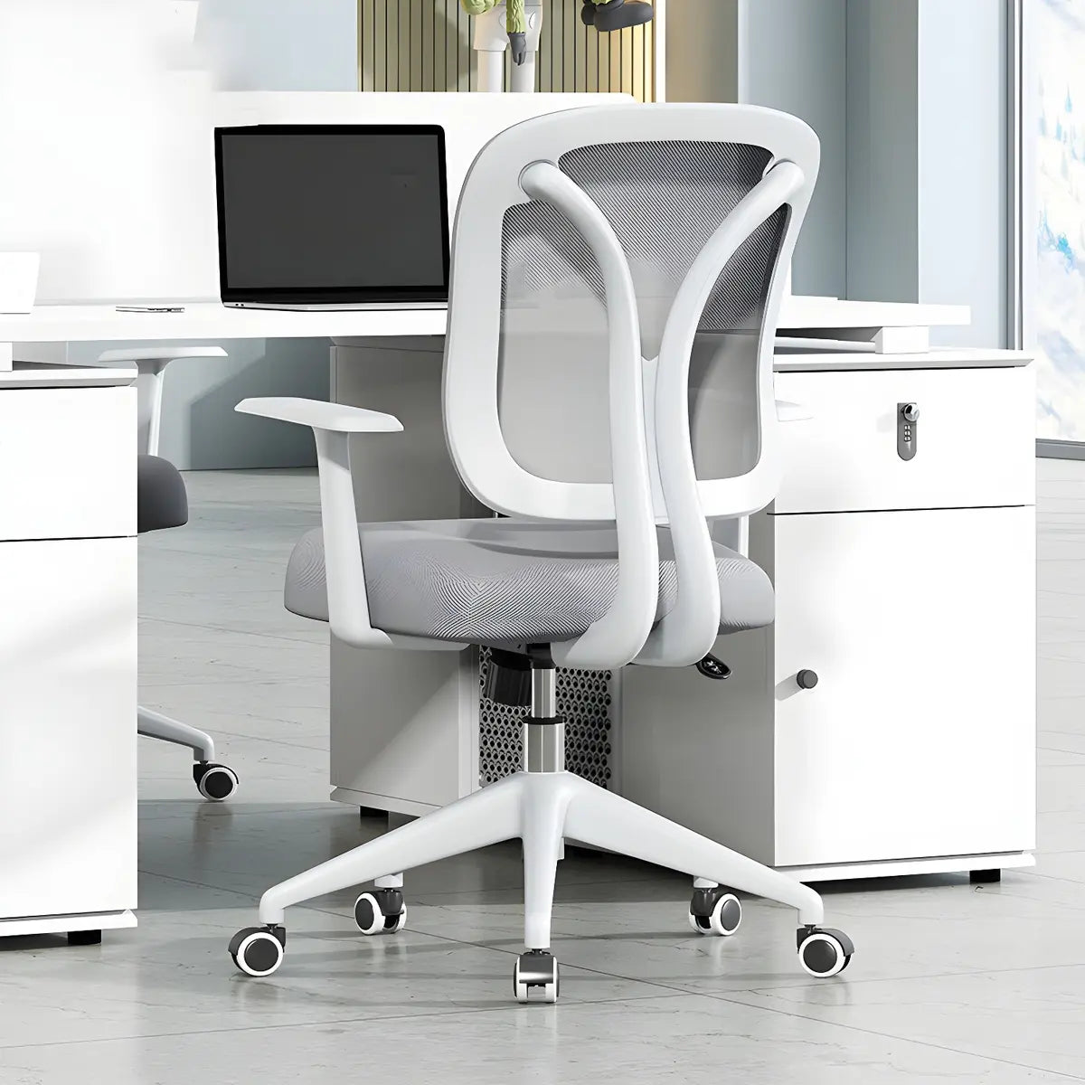 Ergonomic Grey Adjustable Mesh Office Chair with Wheels Image - 11