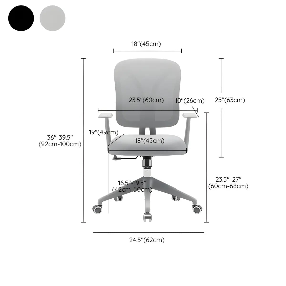 Ergonomic Grey Adjustable Mesh Office Chair with Wheels 