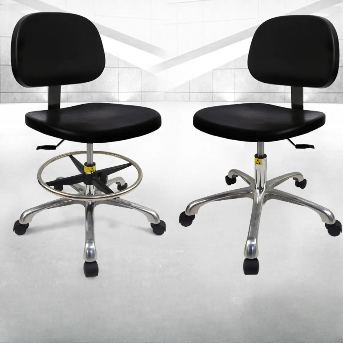 Ergonomic Metal Adjustable Office Stool Black Medium Seat Image - 1