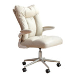 Ergonomic Off-White Modern Swivel Leather Office Chair Image - 10