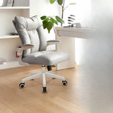 Ergonomic Off-White Modern Swivel Leather Office Chair Image - 15