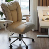 Ergonomic Off-White Modern Swivel Leather Office Chair Image - 6