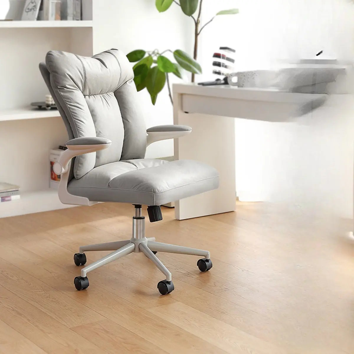 Ergonomic Off-White Modern Swivel Leather Office Chair Image - 7