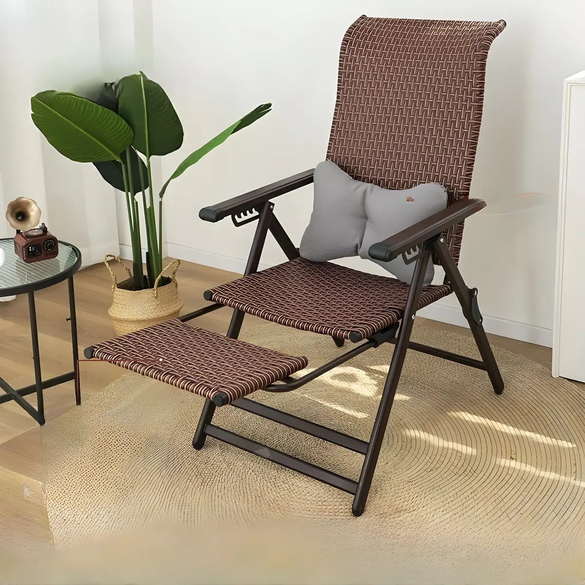 Ergonomic Rattan Outdoor Chair Small Recliner Brown Image - 13