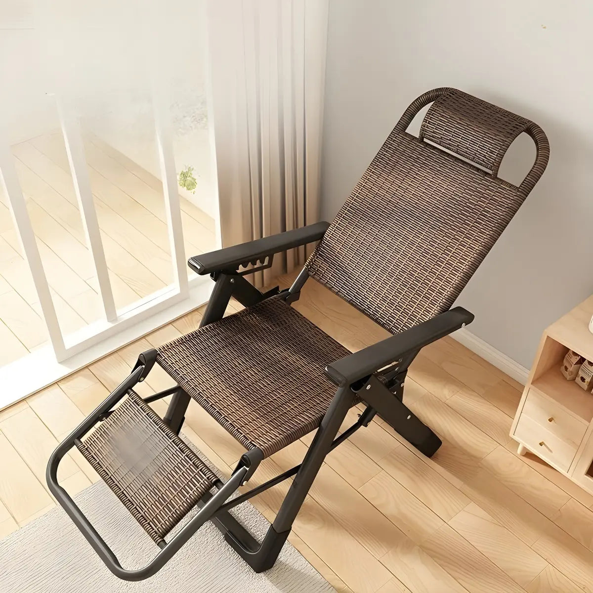 Ergonomic Rattan Outdoor Chair Small Recliner Brown Image - 6