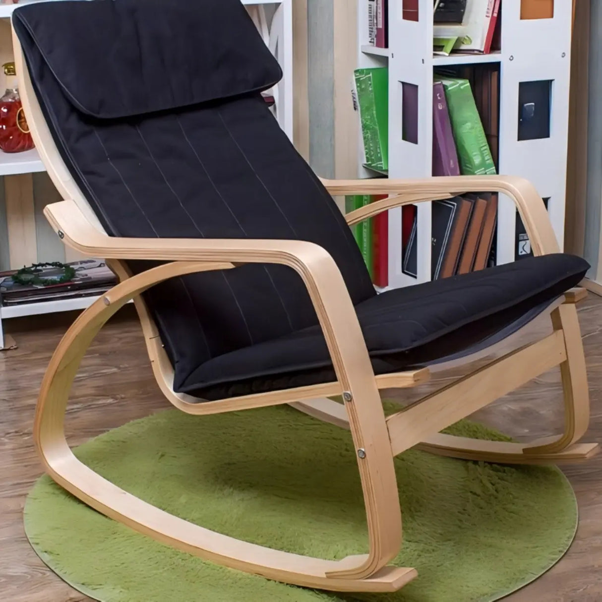 Ergonomic Red Natural Wood Rocking Chair with Back Image - 4