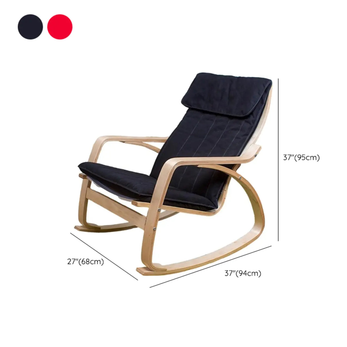 Ergonomic Red Natural Wood Rocking Chair with Back 