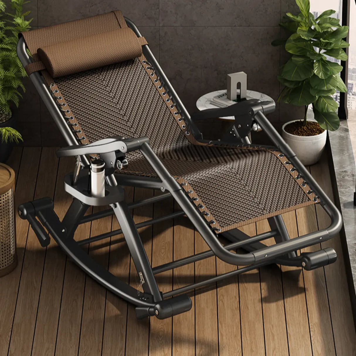 Ergonomic Waterproof Metal Rocking Chair with Pillow Image - 1