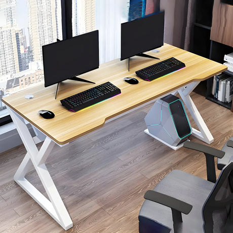 Ergonomic Wood Free Form Sled Double Computer Desk Image - 1