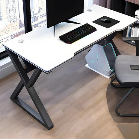 Ergonomic Wood Free Form Sled Double Computer Desk Image - 2