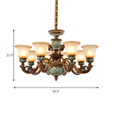 European Antique Brass Flower Glass Ceramic Chandelier Image - 4