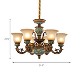 European Antique Brass Flower Glass Ceramic Chandelier Image - 9#size