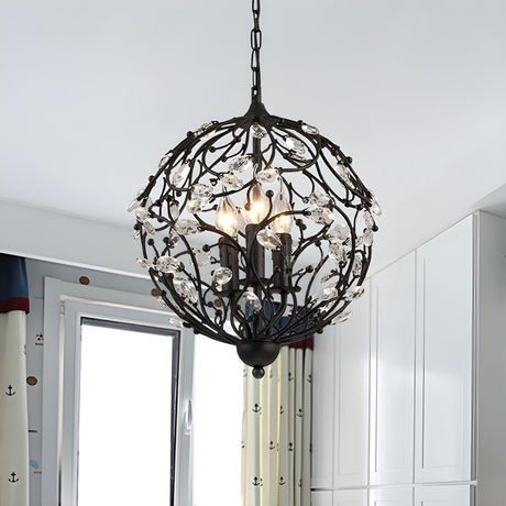 European Globe Black Orb Crystal Hanging Chandelier Image - 1