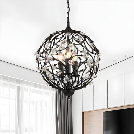 European Globe Black Orb Crystal Hanging Chandelier Image - 2