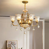 European Luxury Crystal Flower Dining Room Gold Chandelier Image - 4