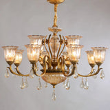 European Luxury Crystal Flower Dining Room Gold Chandelier Image - 5