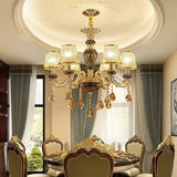 European Luxury Curved Ceramic Dining Room Gold Chandelier Image - 1