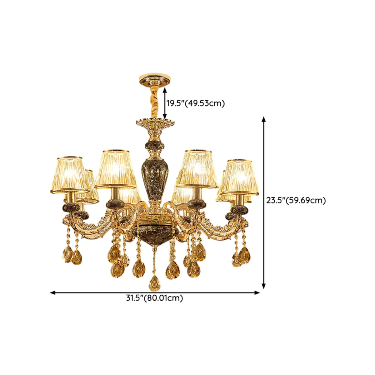 European Luxury Curved Ceramic Dining Room Gold Chandelier Image - 12