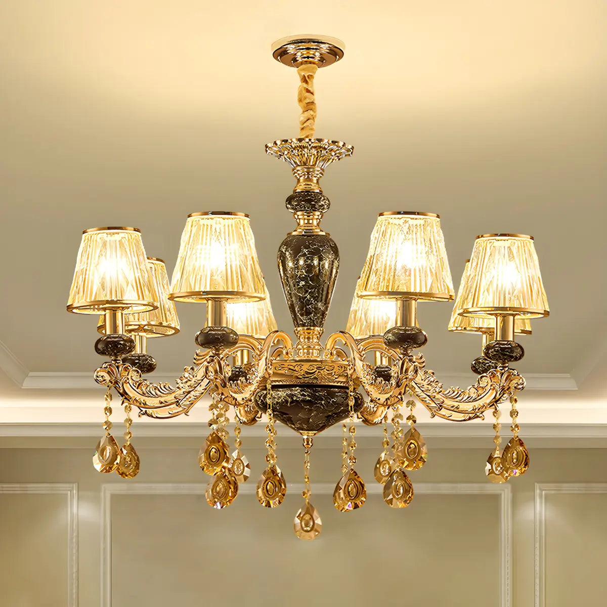 European Luxury Curved Ceramic Dining Room Gold Chandelier Image - 3