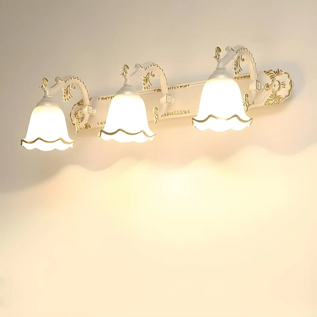 European Style Three-Light Floral White Vanity Light Image - 1