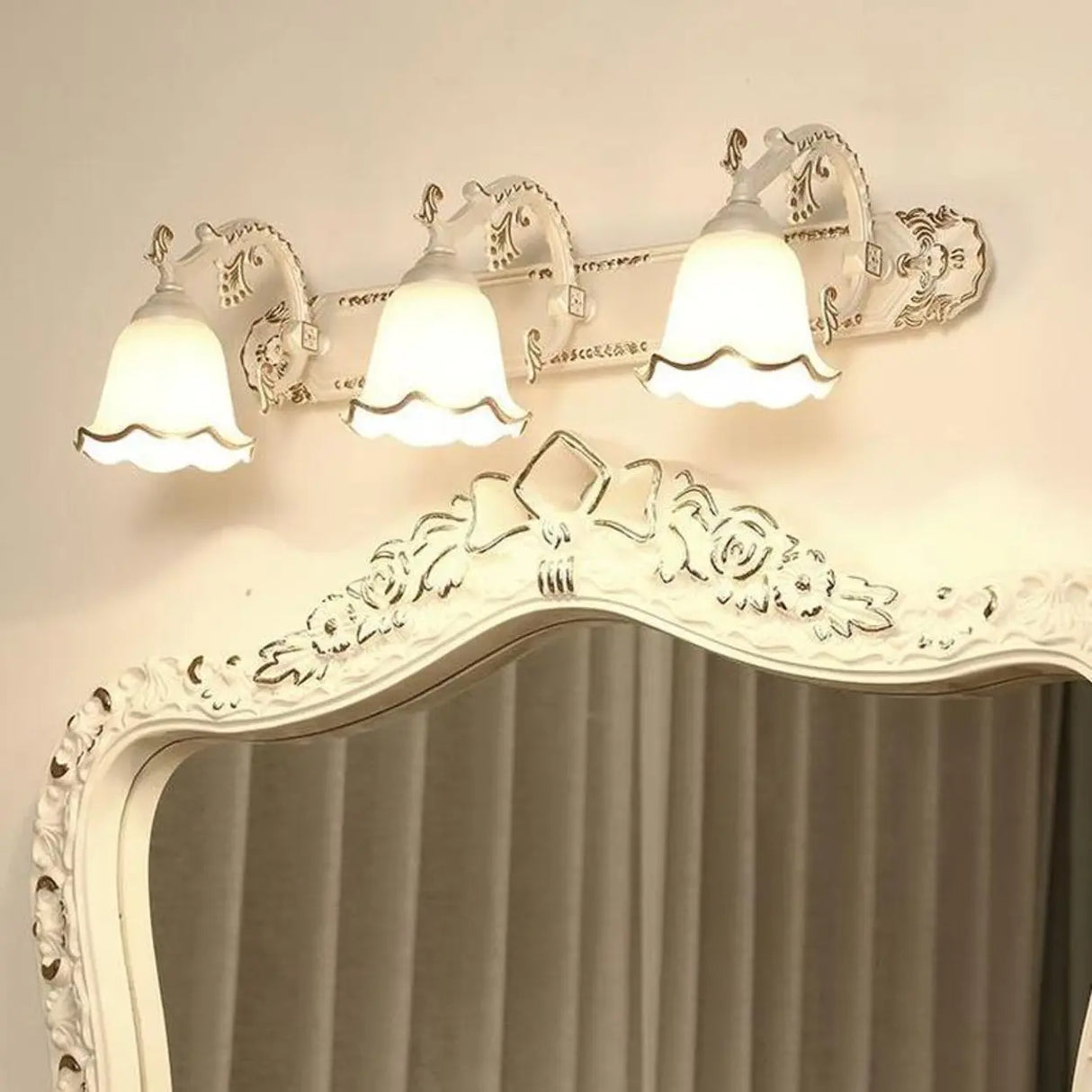 European Style Three-Light Floral White Vanity Light Image - 4