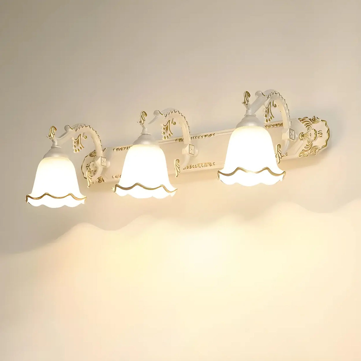 European Style Three-Light Floral White Vanity Light Image - 7