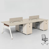 Executive Beige Wood Medium Office Desk Set with Cabinets Image - 12