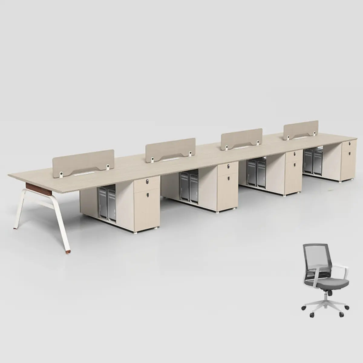 Executive Beige Wood Medium Office Desk Set with Cabinets Image - 17