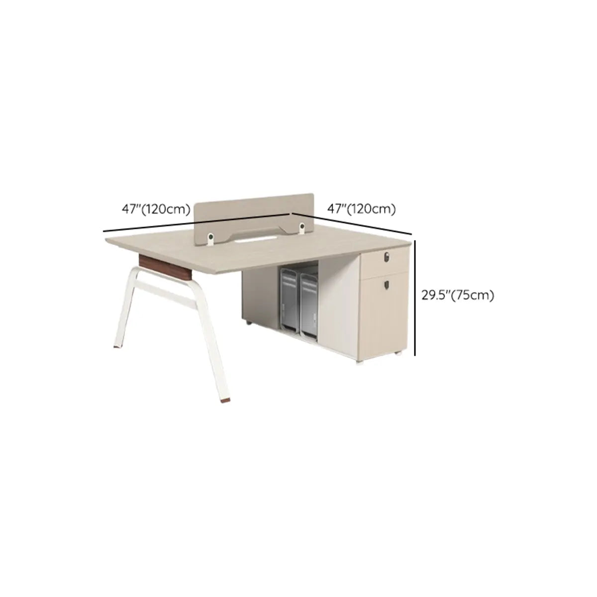 Executive Beige Wood Medium Office Desk Set with Cabinets 