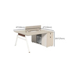 Executive Beige Wood Medium Office Desk Set with Cabinets #size