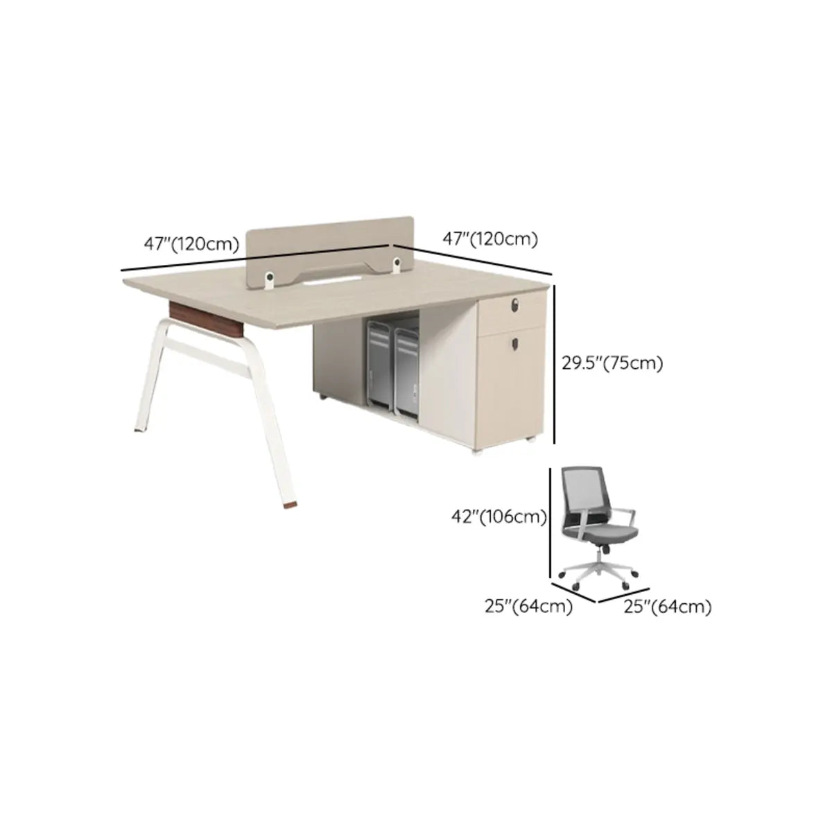 Executive Beige Wood Medium Office Desk Set with Cabinets Image - 19